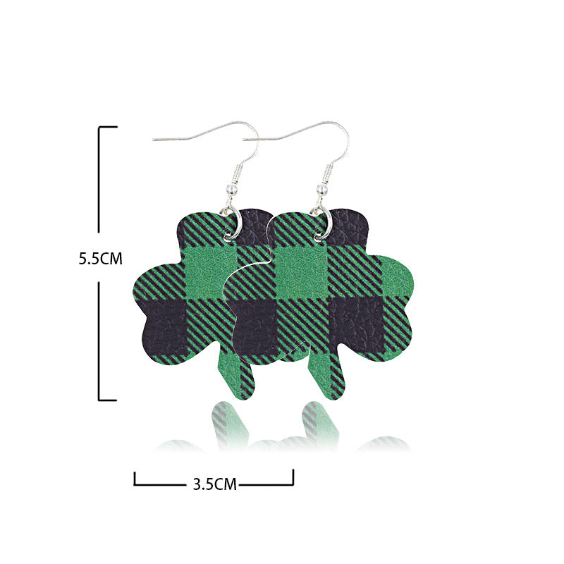 Wholesale St. Parker's Day Four Leaf Clover Leather Earrings